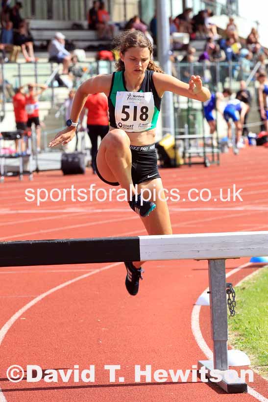 Womens under-17s 1500 metres steeplechase, 2023 Northern Under-13s, Under-15s and Under-17s, Middlesbrough.  Photo: David T. Hewitson/Sports for All Pics